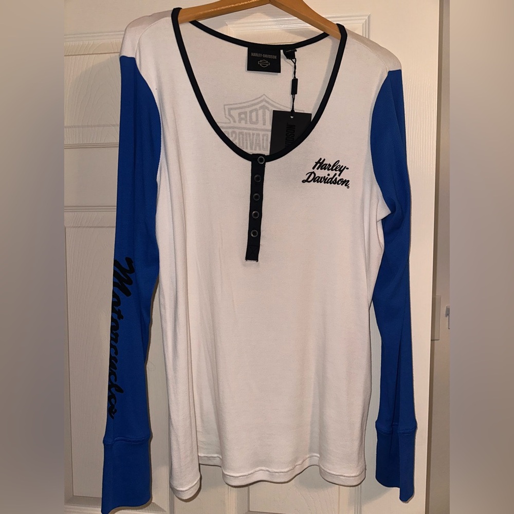 Harley-Davidson White and blue long sleeve
